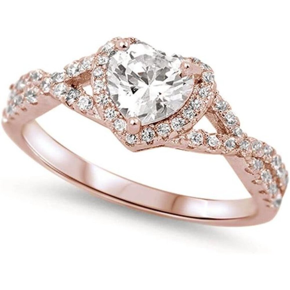 Sterling Silver Heart Halo Cubic Zirconia Promise Ring